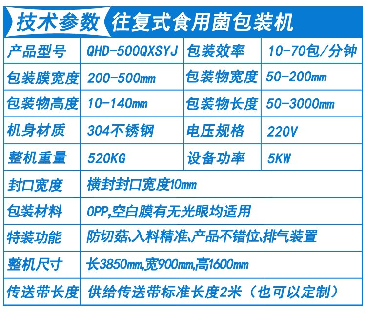 食用菌包裝機技術參數