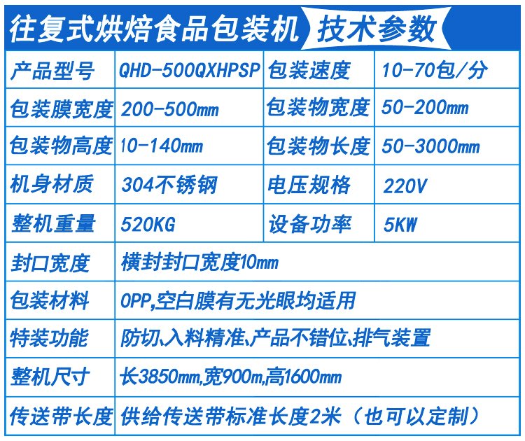 烘焙食品包裝機技術參數