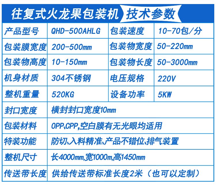 火(huǒ)龍果包裝機技術參數