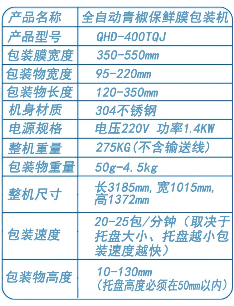 青椒保鮮膜包裝機參數